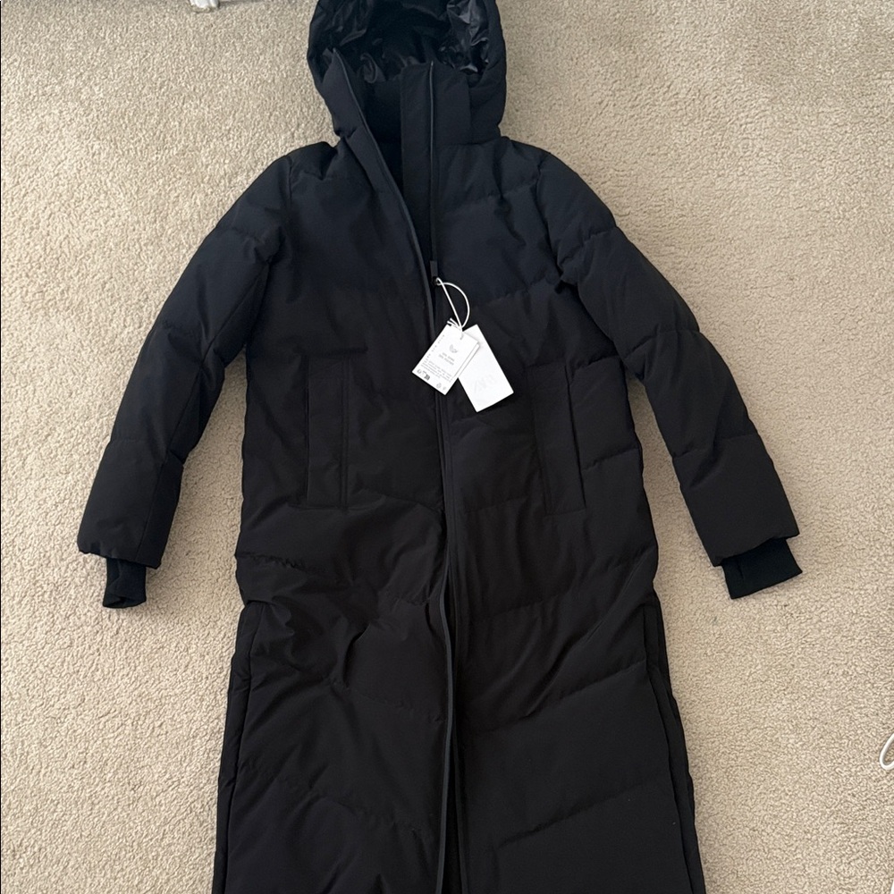 Zara Black Long Hooded Puffer Jacket